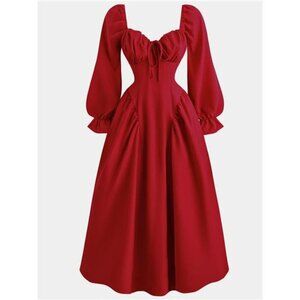 Sweetheart Neckline Flounce Sleeve Dress